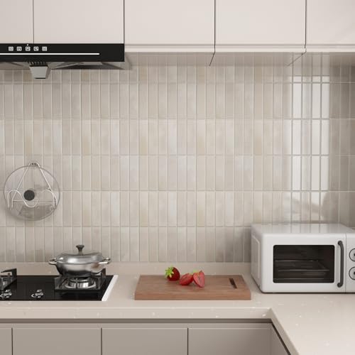Peel and Stick Backsplash Tile for Kitchen, 10 Sheets, 11.42''x9'' - color: Beige Gray