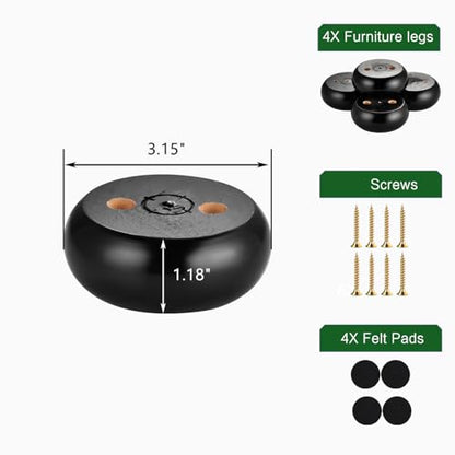 Michanco 30MM Furniture Legs 1 Inch Set of 4,Round Short Replacement Wood Bun Feet for Couch Sofa Ottoman Screw in Black - color: Black
