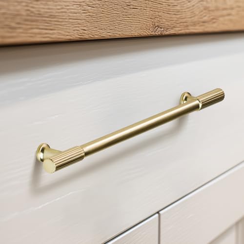VEHCIL 20 Pack Brushed Gold Cabinet Handles, 5" Kitchen Cabinet Pulls Drawer Dresser Handles Cabinet Hardware for Kitchen Cupboard, Solid Zinc Alloy - color: Brushed Light Gold (20PACK), size: 5 Inch Hole Center