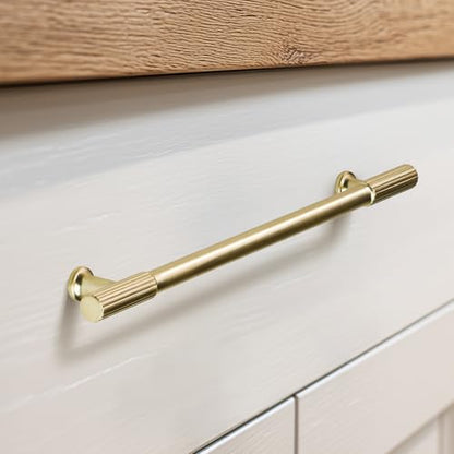 VEHCIL 20 Pack Brushed Gold Cabinet Handles, 5" Kitchen Cabinet Pulls Drawer Dresser Handles Cabinet Hardware for Kitchen Cupboard, Solid Zinc Alloy - color: Brushed Light Gold (20PACK), size: 5 Inch Hole Center