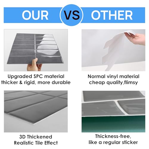 Peel and Stick Tile，New Upgrade Thicker Design Self Adhesive 12" x 12" Large Premium Peel and Stick Backsplash for Kitchen (Grey). - color: Grey