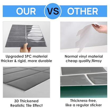 Peel and Stick Tile，New Upgrade Thicker Design Self Adhesive 12" x 12" Large Premium Peel and Stick Backsplash for Kitchen (Grey). - color: Grey