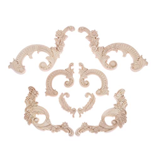 1Pair Wood Carved Appliques Onlays Side Flower Carving Decals Furniture - color: A: 8.5x4.5cm, size: 1 Pair(2Pcs)