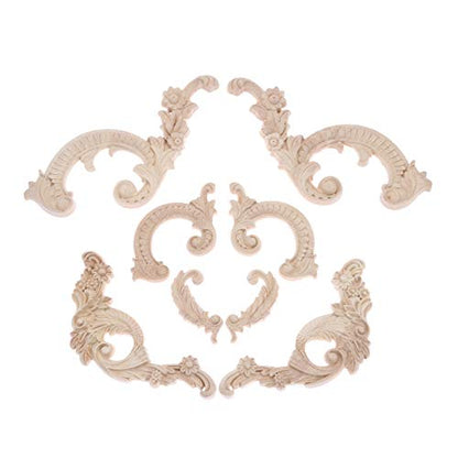 1Pair Wood Carved Appliques Onlays Side Flower Carving Decals Furniture - color: A: 8.5x4.5cm, size: 1 Pair(2Pcs)