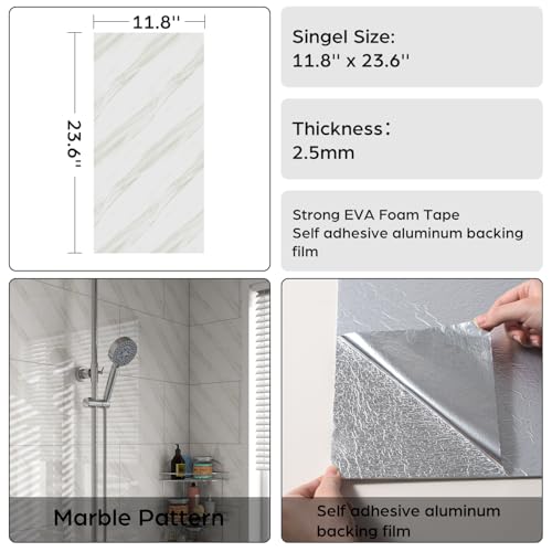 Marble Peel and Stick Backsplash 23.6 x11.8 in, 10PCS - color: Yellow-Striped Marble