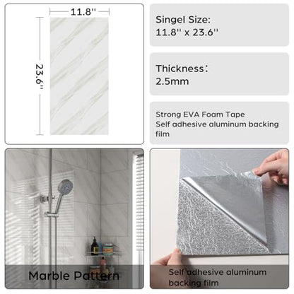 Marble Peel and Stick Backsplash 23.6 x11.8 in, 10PCS - color: Yellow-Striped Marble