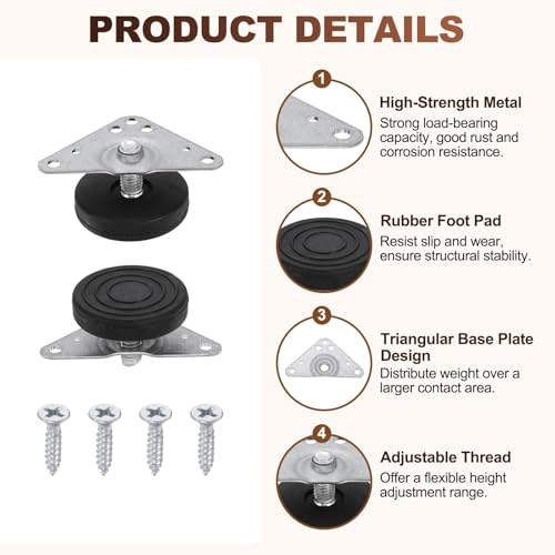 uxcell 4pcs Furniture Leveling Feet Adjustable Metal Feet (28x19x40mm) - size: 28 x 19 x 40mm