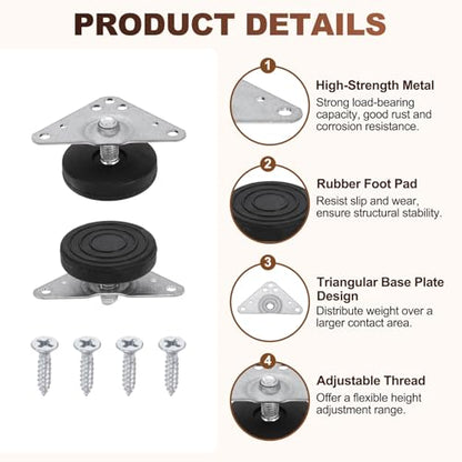 uxcell 4pcs Furniture Leveling Feet Adjustable Metal Feet (28x19x40mm) - size: 28 x 19 x 40mm