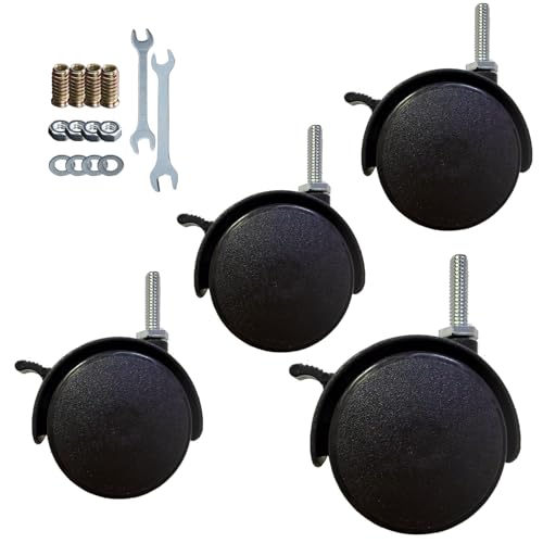 2 Inch Casters Swivel Stem Caster Wheel 1/4" - 20 x 1 New PP Furniture Shelving Casters Replacement Castors with Brakes (with Brake-Black) - style: With Brake-Black