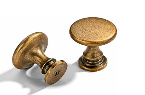 1-1/4 Inch(32mm) Diameter 10 Pack Antique Brass Cabinet Knobs Solid Heavy Duty Cabinet Hardware for Drawers Dressers Bathrooms - color: Antique Brass, size: 1-1/4 Inch(32mm)Diameter