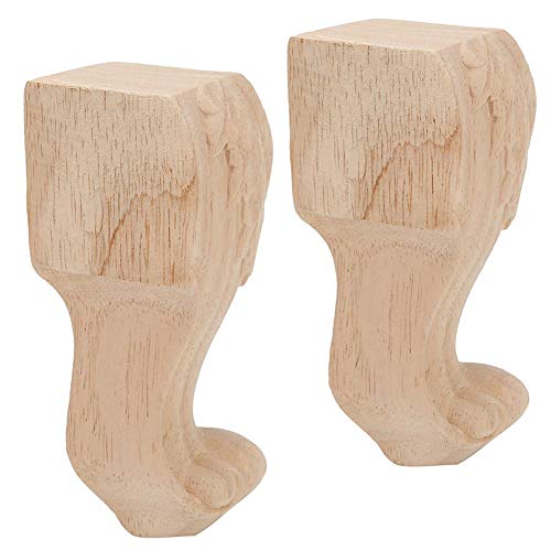 Hztyyier Solid Wood Furniture Legs, 4-Piece Carved Sofa Cabinet Feet, Unfinished Beige, Rustic Style, 4.7x2.4in/5.9x2.4in/7.1x2.8in