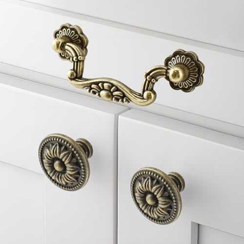 6 Pcs Vintage Drop Bail and Cabinet Drawer Knobs Kits, 3 Inch Hole Center