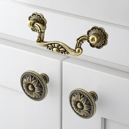 6 Pcs Vintage Drop Bail and Cabinet Drawer Knobs Kits, 3 Inch Hole Center