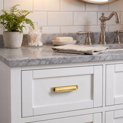 khtumeware 2 Pack 3" Drawer Pulls Brushed Brass Cabinet Cup Pulls Kitchen Hardware Brushed Gold Cabinet Handles Drawer Handles Knobs 3 inch Hole Center - color: Brushed Brass, size: Cup Pulls 3" Hole Center