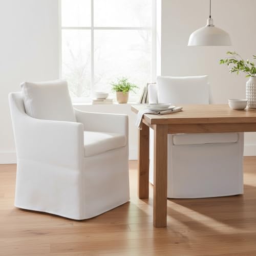 Slipcovered Dining Chairs with Arms, Set of 2, Beige