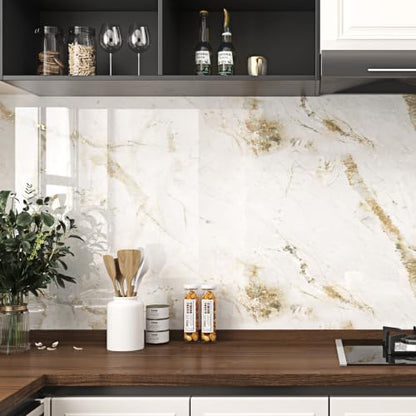 Wallercity Beige Marble Countertop Peel and Stick Glossy Marble Wallpaper - size: 15.8" x 78.7"