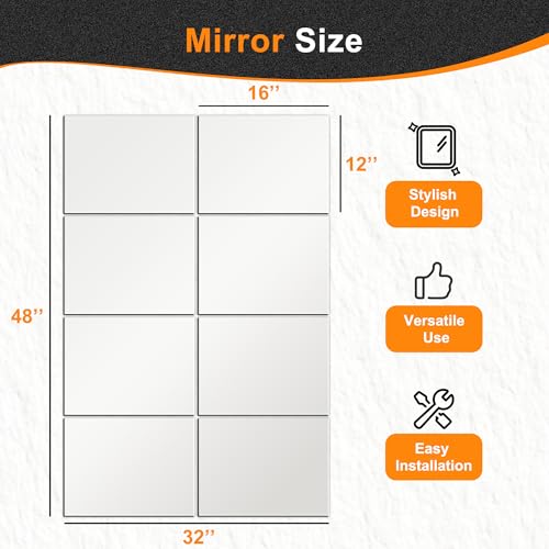 Delma Frameless Mirror Tiles 16"x12"x8 Pcs Wall Mounted - size: 16''x12''-8PCS