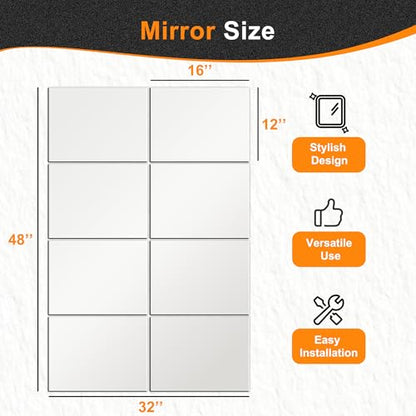 Delma Frameless Mirror Tiles 16"x12"x8 Pcs Wall Mounted - size: 16''x12''-8PCS