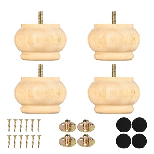 2 Inch Wooden Bun Feet for Furniture Set of 4, Round Unfinished Replacement Legs for Sofa,Couch, Cabinet,Chair,Ottoman