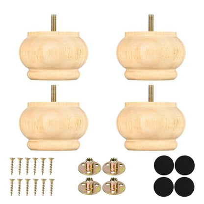 2 Inch Wooden Bun Feet for Furniture Set of 4, Round Unfinished Replacement Legs for Sofa,Couch, Cabinet,Chair,Ottoman