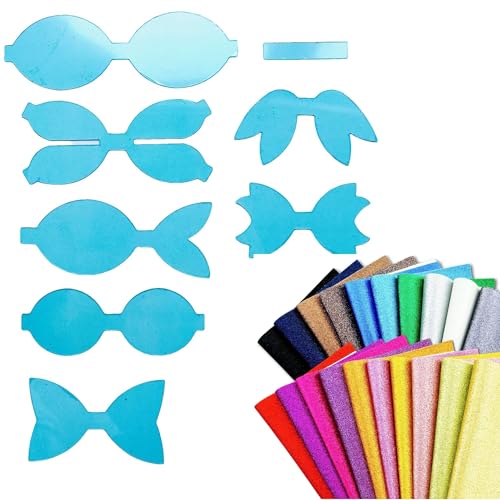 Reusable Faux Leather Bows Making Template,Plastic Cutting Stencil for DIY Hair Accessories Journal Scrapbook, Add 2 pcs A4 Size Random Glitter Sheets (Medium Size) - style: Medium Size