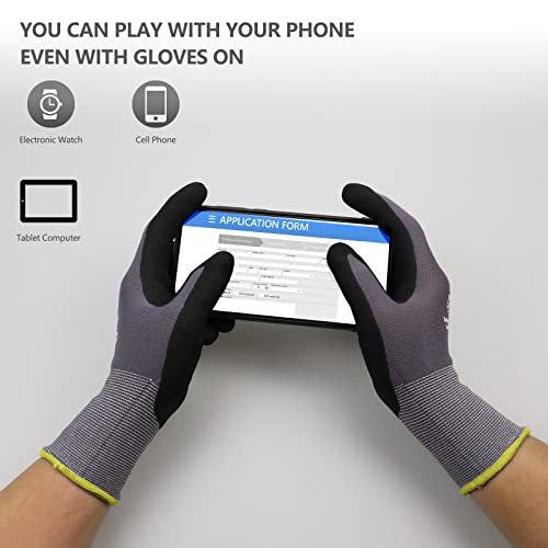 LOCCEF MicroFoam Nitrile Coated Safety Work Gloves - color: Grey 6-pairs