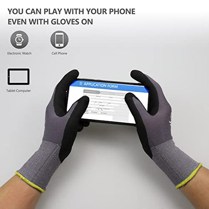 LOCCEF MicroFoam Nitrile Coated Safety Work Gloves - color: Grey 6-pairs