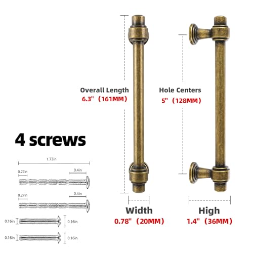 Antique Brass Kitchen Cabinet Pulls 5 Inch 10 Pack - color: Antique Brass, size: 5" Hole Center(128mm)