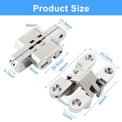 60 mm Hidden Hinge, Stainless Steel, 2pcs - size: 60.0 mm, 2 PCS