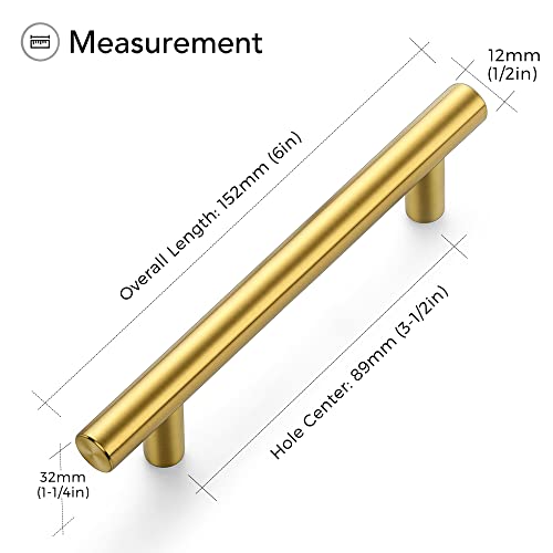 Ravinte Brushed Brass Cabinet Handles, 5 Pack Drawer Pulls, 3-1/2 in - size: 3-1/2 Inch Hole Centers
