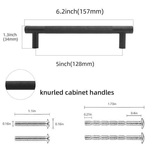10 Pack 5 Inch Matte Black Kitchen Cabinet Handles - color: Matte Black, size: 5'' Hole Center(128mm)