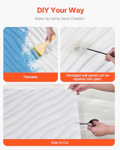 VEVOR 3D Wall Panels, 12-Pack 19.7 x 19.7 in PVC Modern Art Minimalist Wave Tiles, 32 Sq.Ft Coverage Accent Wall Panel, Interior Home Decor for Bedroom, Living & Gaming Room, Matte White