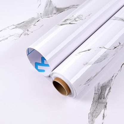 Glossy Marble Contact Paper Peel and Stick Wallpaper 17.7"x78.7" White - color: White, size: 17.7"W x 78.7"L