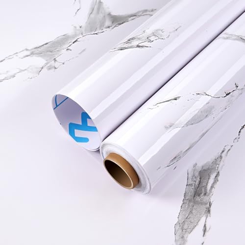 Glossy Marble Contact Paper Peel and Stick Wallpaper 17.7"x394" White - color: White, size: 17.7"W x 394"L