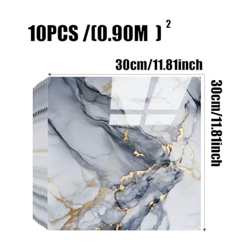 Chejiaye 10pcs Marble Peel and Stick Backsplash Waterproof Washroom Wall Panels, Peel and Stick Tile, PVC Foam Wall Panels for Kitchen,Bathroom,Living Room,Blue and Gold(Not Real Tile,11.8" x 11.8") - color: Blue and Gold, size: 11.8" x 11.8" x 10Pack