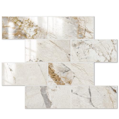 STICKGOO 10-Sheet Backsplash Peel and Stick Subway Tile(Thicker Design, Glossy Pandora Marble) - color: Glossy Pandora Marble