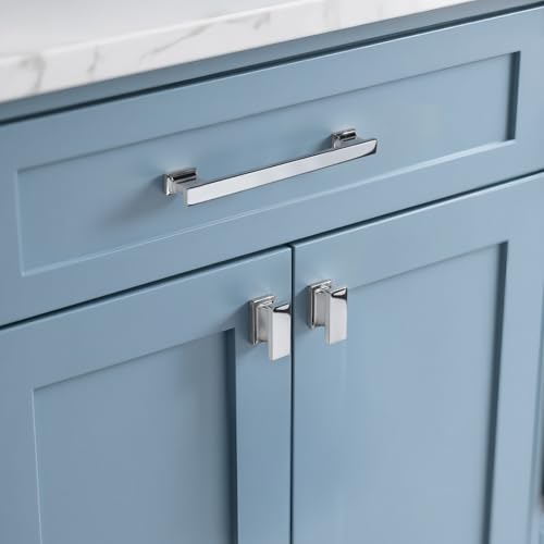 KNOBWELL 6 Pack Polished Chrome Solid Cabinet Pulls 6-3/10 Inch(160mm) Hole Center Kitchen Cabinet Handles,Cabinet Hardware for Cupboard Drawer Pulls - color: Polished Chrome, size: Hole Center：6-3/10 inch（160mm）