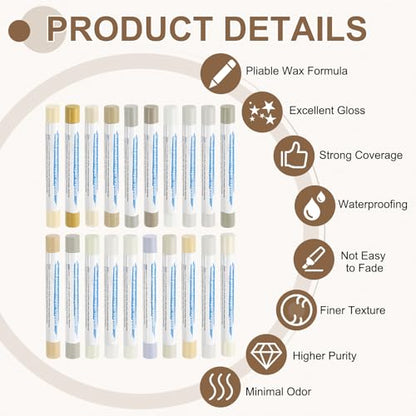 uxcell 20Pcs Wood Filler Sticks 20 Colors White & Light Series - color: White Light Series