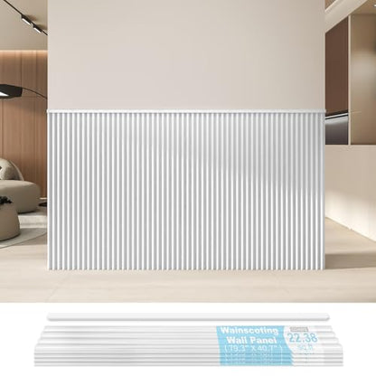 Art3d 79.3 x 40.7 Inch Beaded Wainscoting Wall Panel, 22.38 sq.ft, White - color: White, size: 79.3"x40.7"