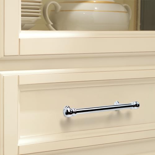 YAGU 6 Pack Polished Chrome Kitchen Cabinet Handles 5 Inch(128mm) Hole Center Solid Bright Silver Dresser Drawer Pulls Furniture Hardware for Cupboard Wardrobe Closet Vanity - color: Polished Chrome, size: 6 Pack, style: 5''/128MM Hole Center