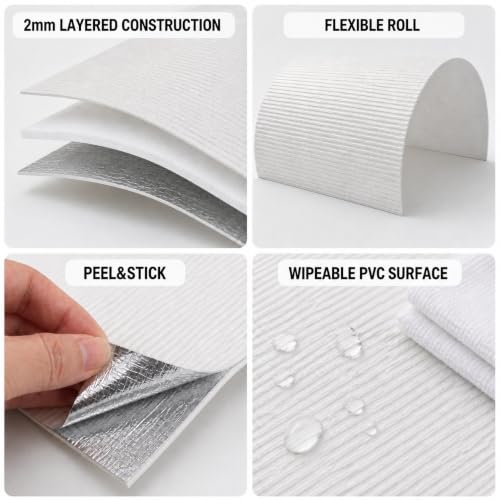 Peel and Stick Wall Panels, 3D PVC Roll, 23.82 x 110 in, 2 Roll - color: WT, size: 23.8" x 110"