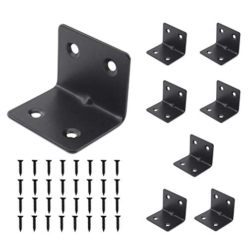 Heavy Duty Stainless Steel Corner Bracket,ULIFESTAR L Shaped Shelf Bracket 90 Degree Corner Brace Large Joint Right Angle L Bracket for Furniture Wood Cabinets Shelves 8 Pack Black(38x30x30mm) - size: 38*30*30mm 4 Screw Holes