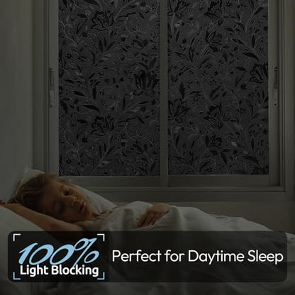 rabbitgoo Total Blackout Window Film, Black Privacy Cling, 17.5" x 157.4" - color: Black, size: 17.5" x 157.4"