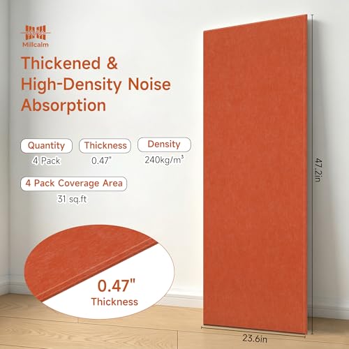 Acoustic Wall Panels,Peel and Stick,47.2"x23.6",4 Pack,Tangerine - color: Warm Tangerine, size: 4 Pack