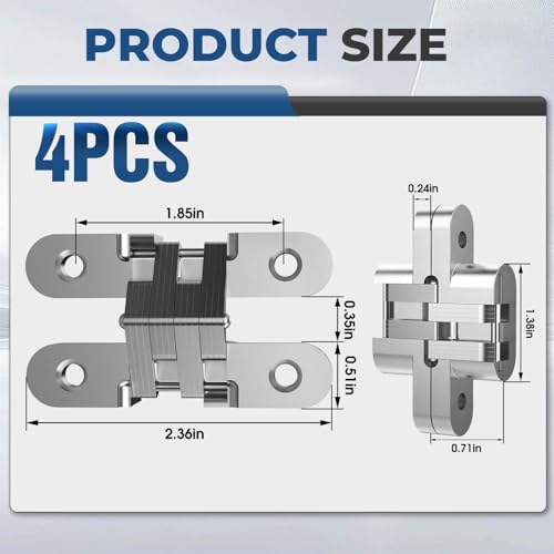 Hidden Door Hinge 0.51 * 2.36Inch 4Pack 180Degree Invisible Silver - color: Silver, size: 0.51*2.36Inch(4Pcs)