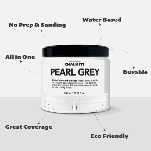 CHALK IT! All-in-One Multi-Surface Chalk Paint for Furniture & Cabinets - No Sanding, No Primer, Built-In Top Coat Water-Based, Low-Odor, Fast-Drying, Matte Finish (Pearl Grey) - color: Pearl Grey
