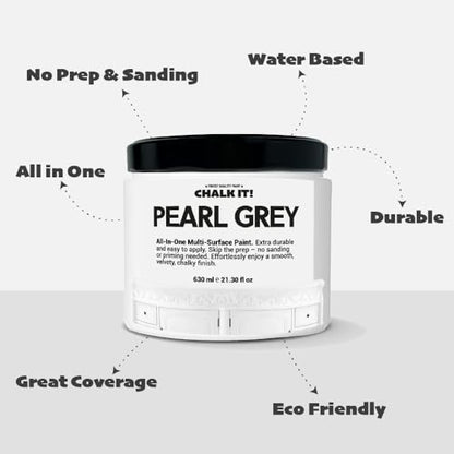 CHALK IT! All-in-One Multi-Surface Chalk Paint for Furniture & Cabinets - No Sanding, No Primer, Built-In Top Coat Water-Based, Low-Odor, Fast-Drying, Matte Finish (Pearl Grey) - color: Pearl Grey