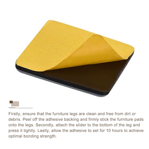 uxcell Furniture Sliders, 4Pcs 2" x 2" - PTFE Square Appliance Slider, Self-Adhesive Chair Glides, Chair Leg Floor Protectors for Carpet Hardwood Floors - size: 2" x 2"