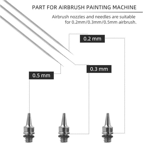 Airbrush Replacement Parts Kit, Nozzle Needle Cap Set 0.2/0.3/0.5mm - size: KIT 1