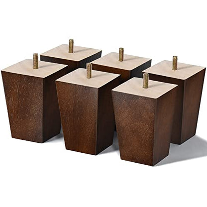 4 inch Wood Furniture Legs Sofa Legs Set of 6 Square Couch Legs Mid-Century Modern Replacement Legs for Armchair,Recliner, Dresser, Sideboard - size: 4 inch (6pcs) Standard (With hanger bolt)